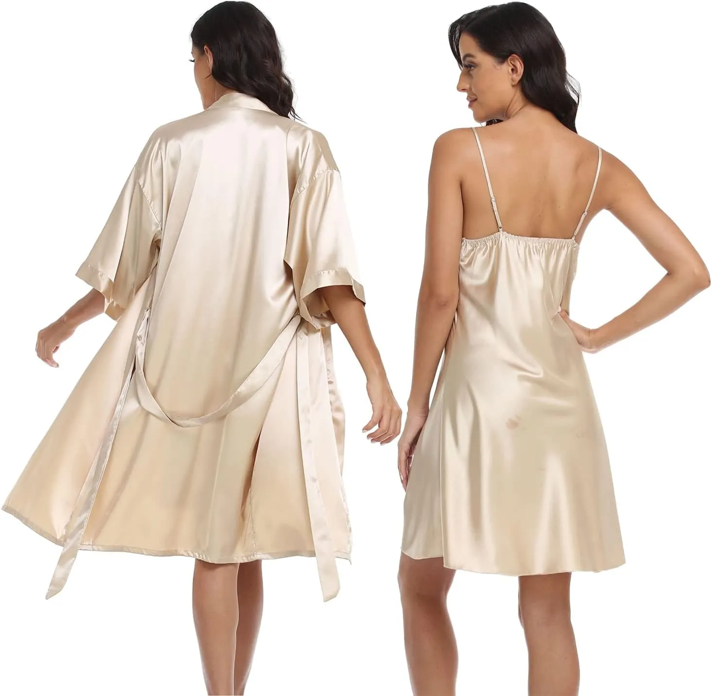 Women's Satin Robe Set 2 Piece Pajama Sets Sexy Lingerie Robes Soft Sleepwear Silky Kimono Nightgown with Camisole