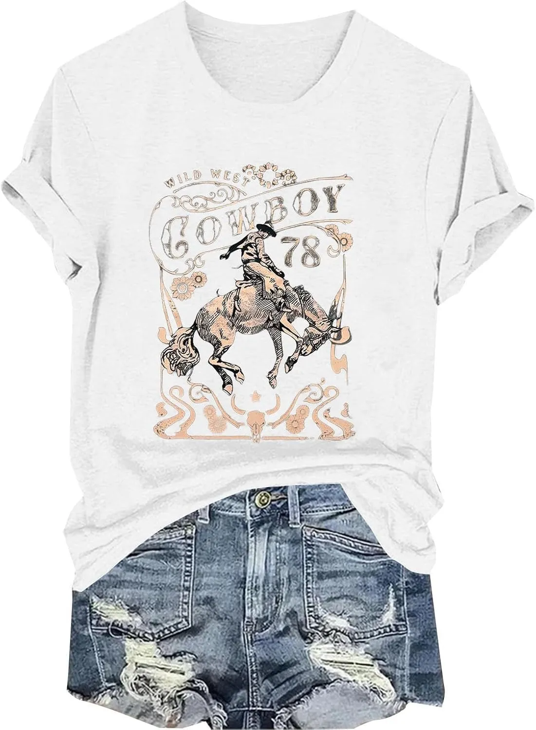 Womens Shirts Summer Cotton Short Sleeve Crew Neck Basic Tee Cute Vintage Print Casual Loose Fit Trendy Pullover Tops