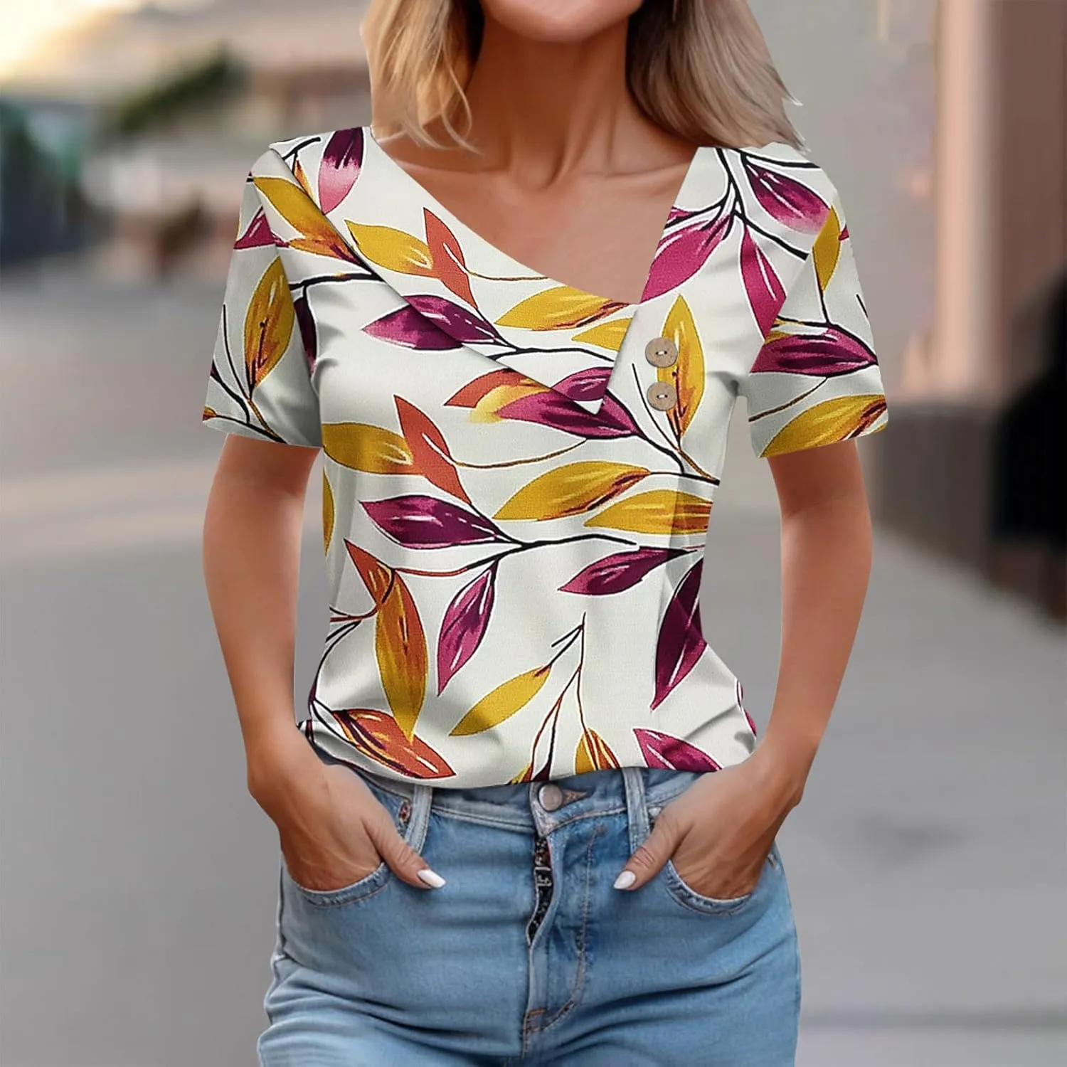 Women's Short Sleeve Casual Trendy Tshirt Boho Floral Graphic Print Tops Blouse Loose Fit Summer Tee Shirts
