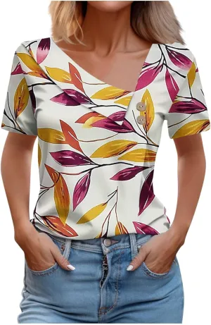 Women's Short Sleeve Casual Trendy Tshirt Boho Floral Graphic Print Tops Blouse Loose Fit Summer Tee Shirts