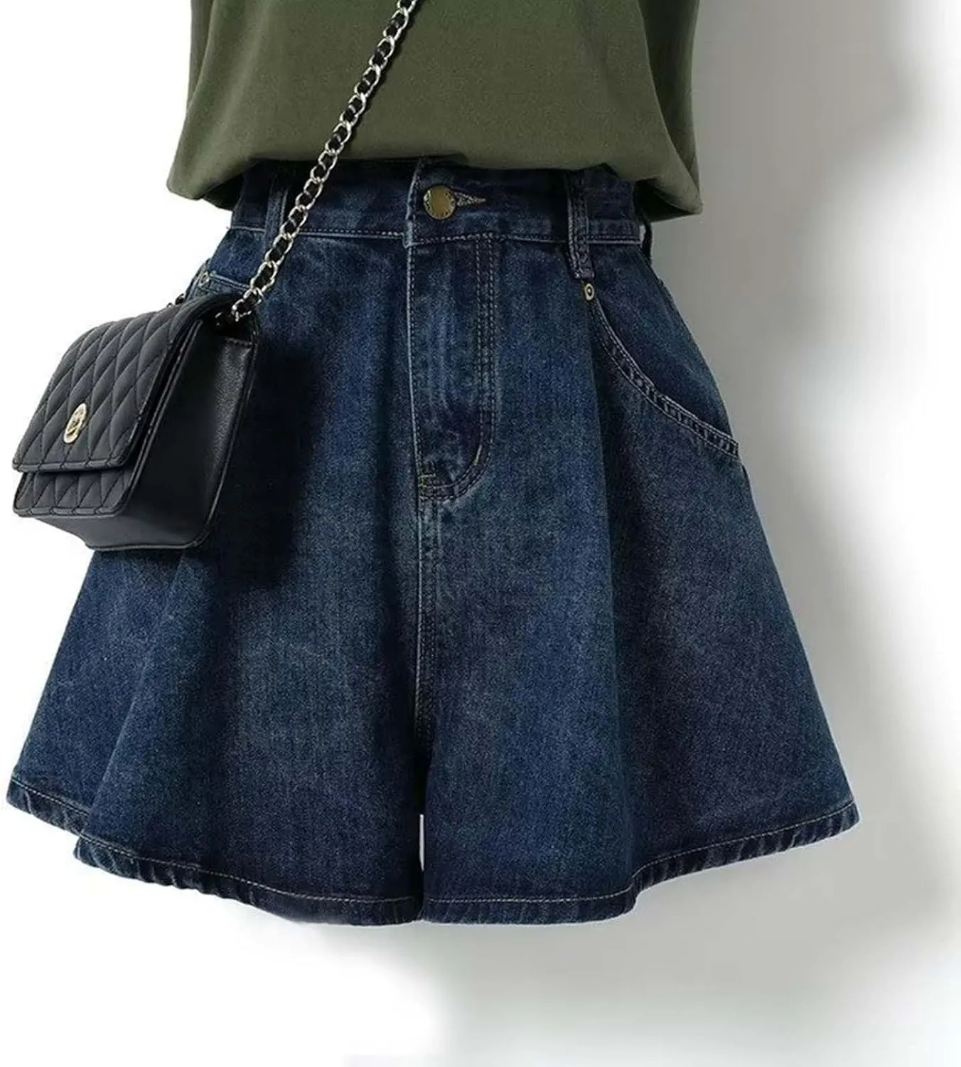 Womens Skirts High Waist Wide Leg Denim Shorts with A-Line Cut, Flattering and Comfortable for Daily Wear or Summer