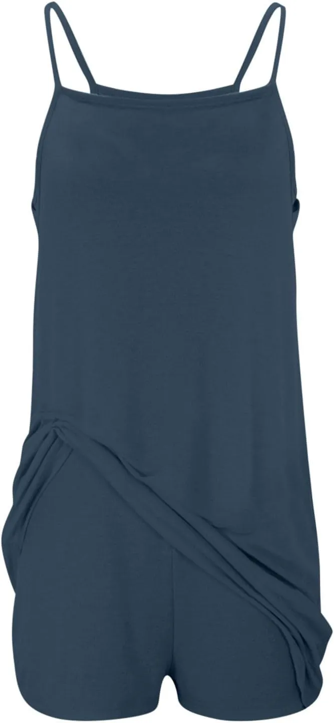 Womens Sleeveless Mini Dress with Built-in Shorts Summer Spaghetti Strap Romper Dresses Workout Sundress with Pockets