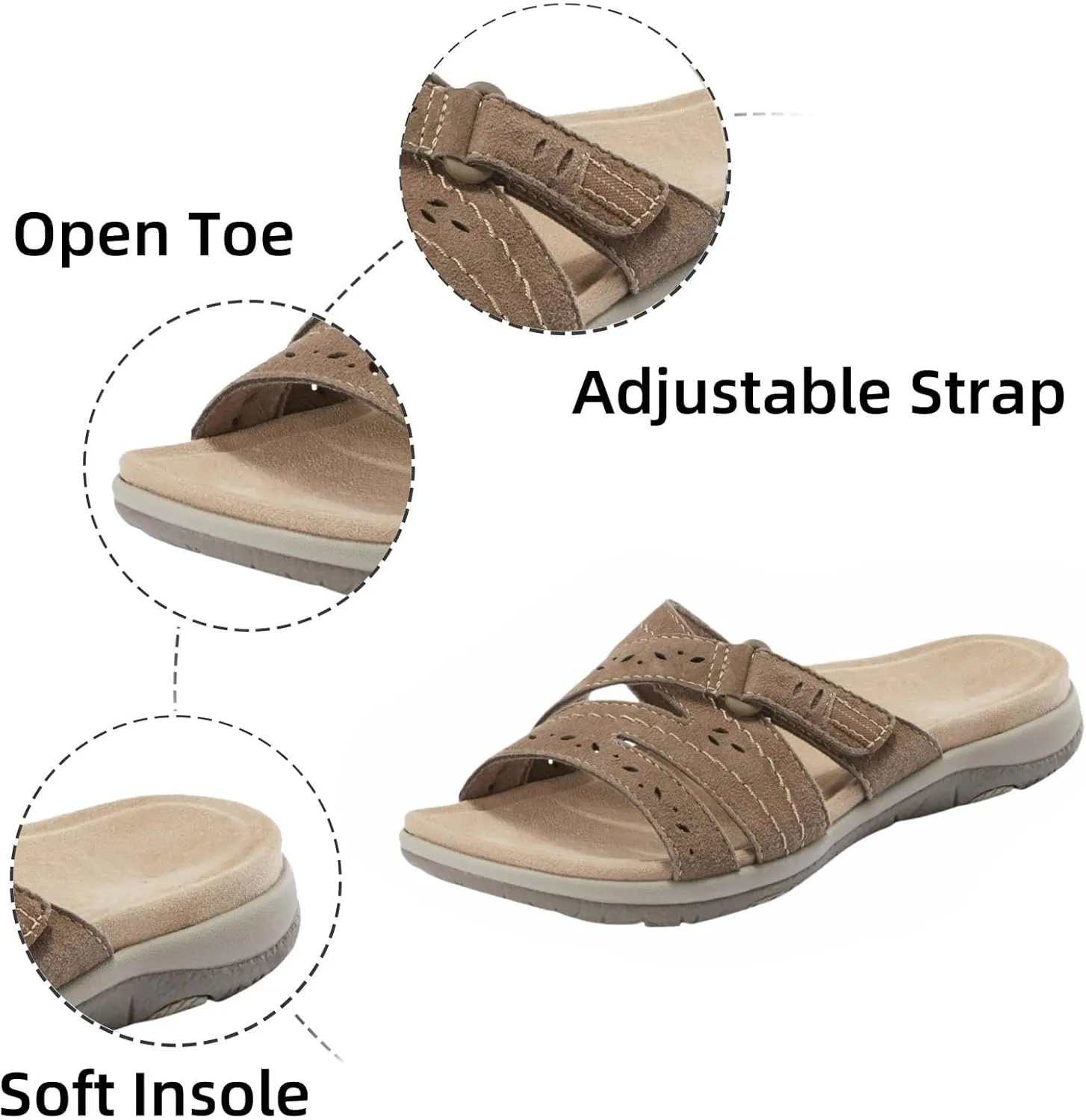Women's Slide Sandals Summer Walking Slippers with Arch Support Open Toe Orthopedic Flat Sandals Comfortable Lightweight Beach Slippers