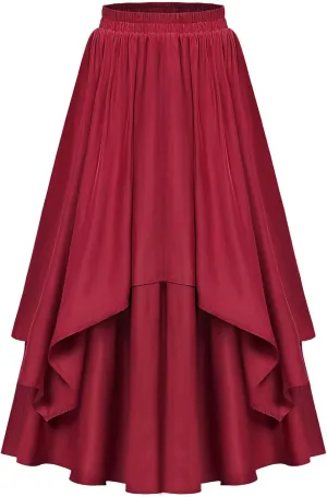 Womens Steampunk Renaissance Skirts Plus Size Elastic High Waisted Layered Long Maxi Skirt Stretch Party Dress