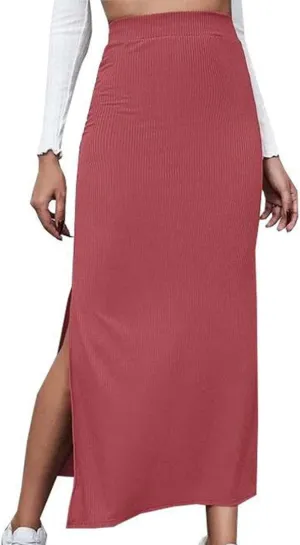 Women's Stretch Elastic High Waisted Knee Pencil Maxi Skirts Slim Fit Bodycon Office Work Business Dress