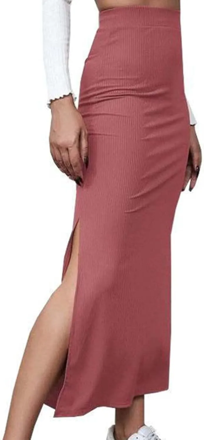 Women's Stretch Elastic High Waisted Knee Pencil Maxi Skirts Slim Fit Bodycon Office Work Business Dress