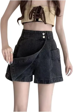 Women's Style Denim Retro High Waisted Slimming Wrap Hip Skirt Pants Bike Shorts for Women