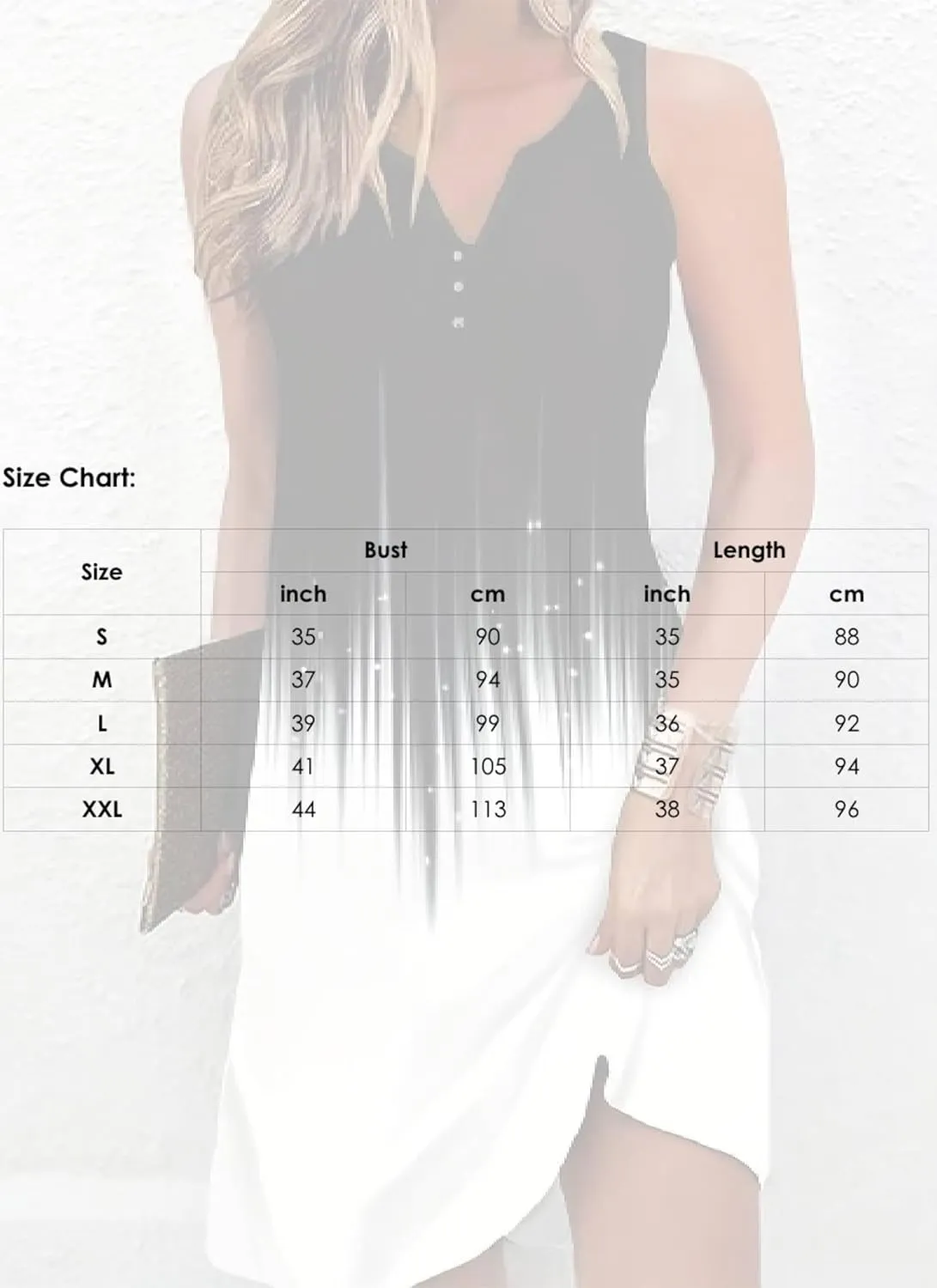 Women's Summer Black and White Gradient Color Dress Straps Sleeveless Button Elegant Beach Party Mini Dress