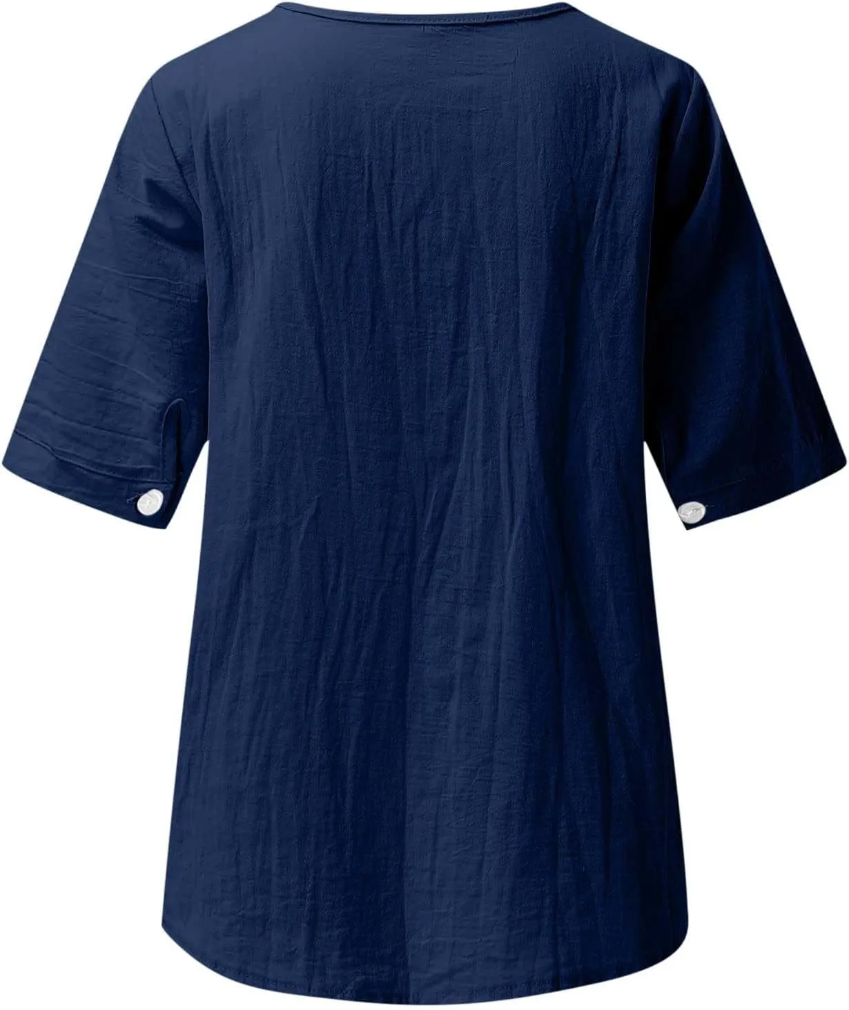 Women's Summer Cotton Linen Tunic Shirt Floral Embroidery Tees Shirts Casual Jacquard Boho Blouses Loose Tshirts