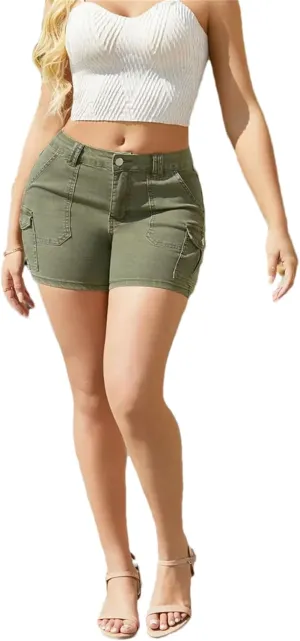 Women's Summer Plus Size Ripped High Waisted Denim Shorts Skinny Stretchy Jean Shorts with Pockets