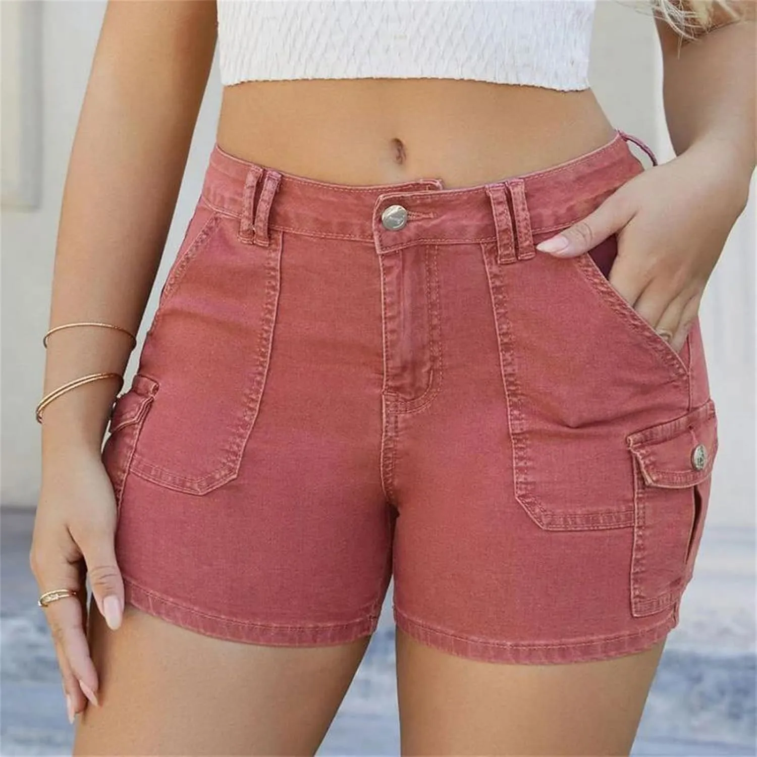 Women's Summer Plus Size Ripped High Waisted Denim Shorts Skinny Stretchy Jean Shorts with Pockets