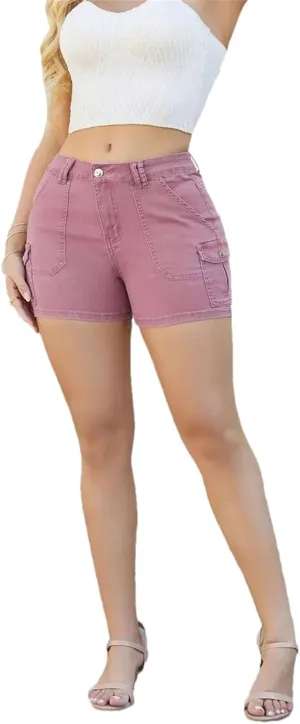 Women's Summer Plus Size Ripped High Waisted Denim Shorts Skinny Stretchy Jean Shorts with Pockets