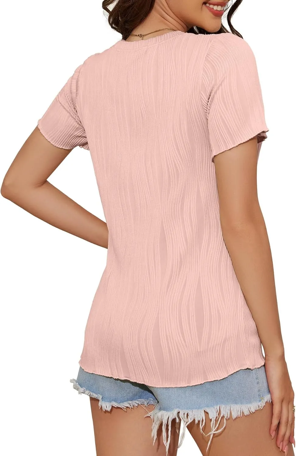 Womens Summer Tops Trendy Textured Short Sleeve T Shirts Crewneck Business Casual Outfits Tees Blouses