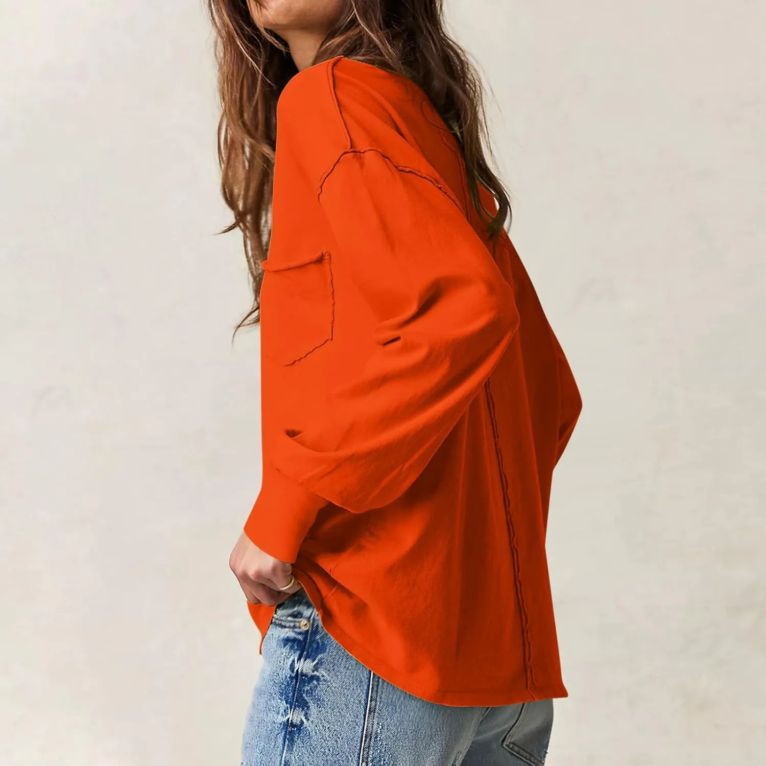 Womens Sweatshirts 2024 Casual Fall Tops Crewneck Long Sleeve Shirts Dropped Shoulder Loose Fit Basic T Shirts
