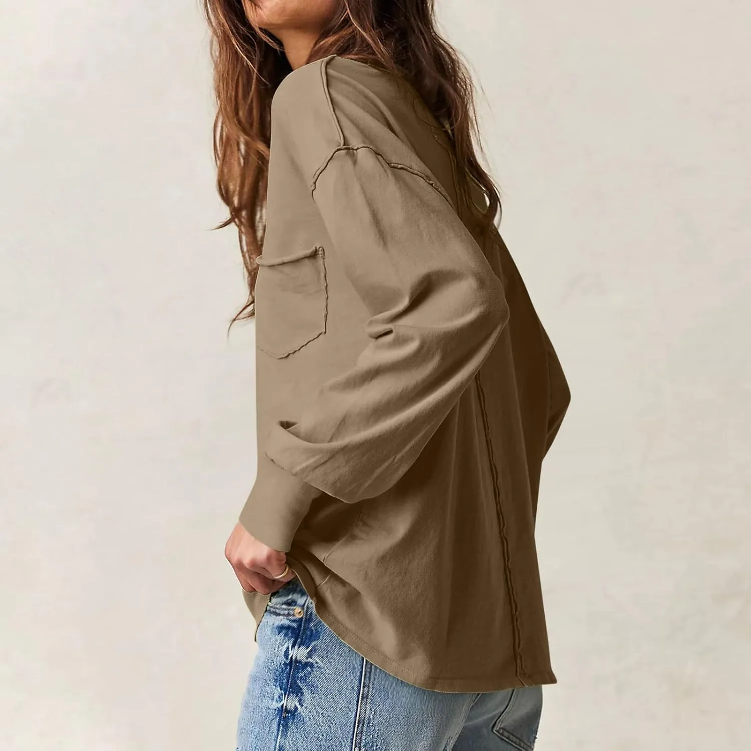 Womens Sweatshirts 2024 Casual Fall Tops Crewneck Long Sleeve Shirts Dropped Shoulder Loose Fit Basic T Shirts