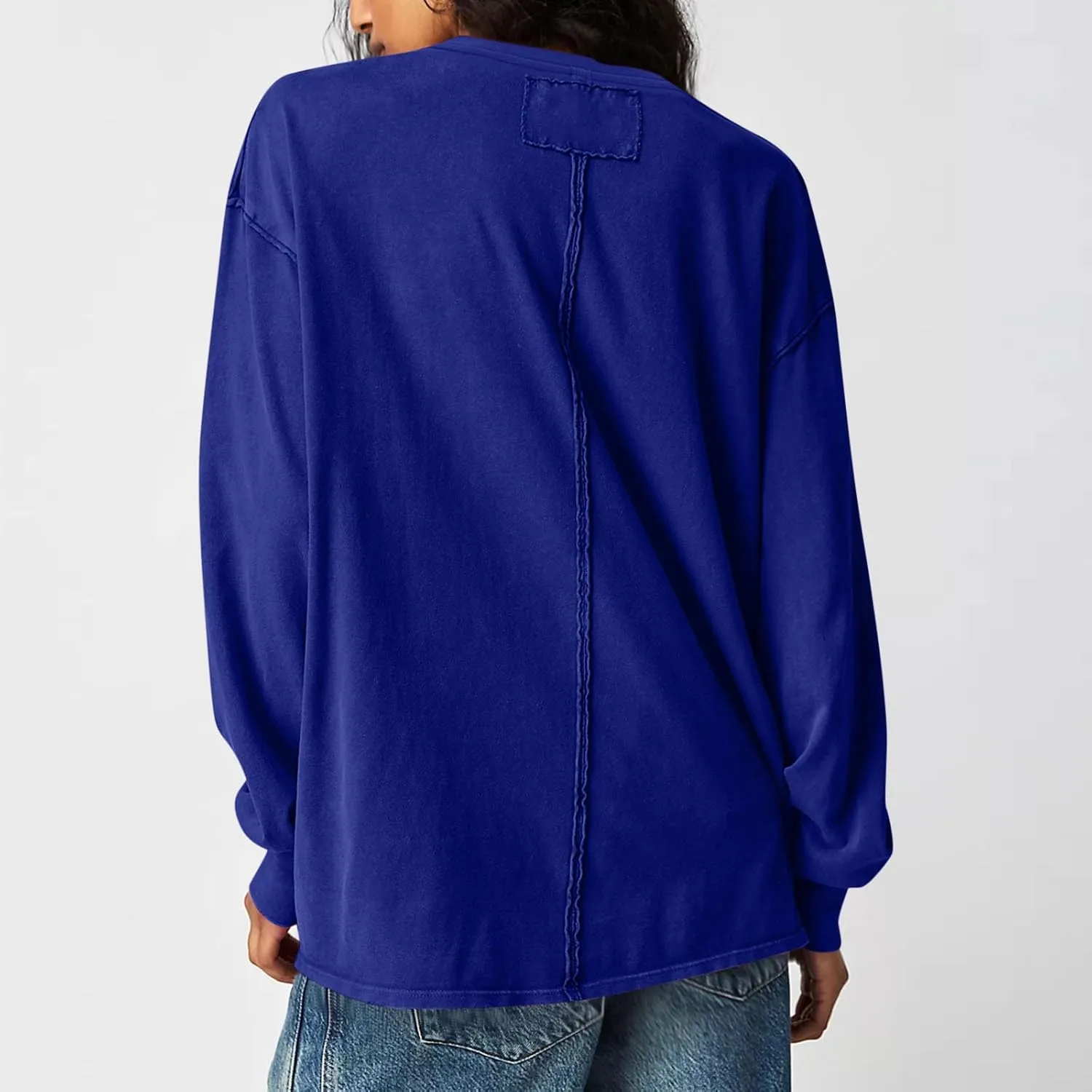 Womens Sweatshirts 2024 Casual Fall Tops Crewneck Long Sleeve Shirts Dropped Shoulder Loose Fit Basic T Shirts