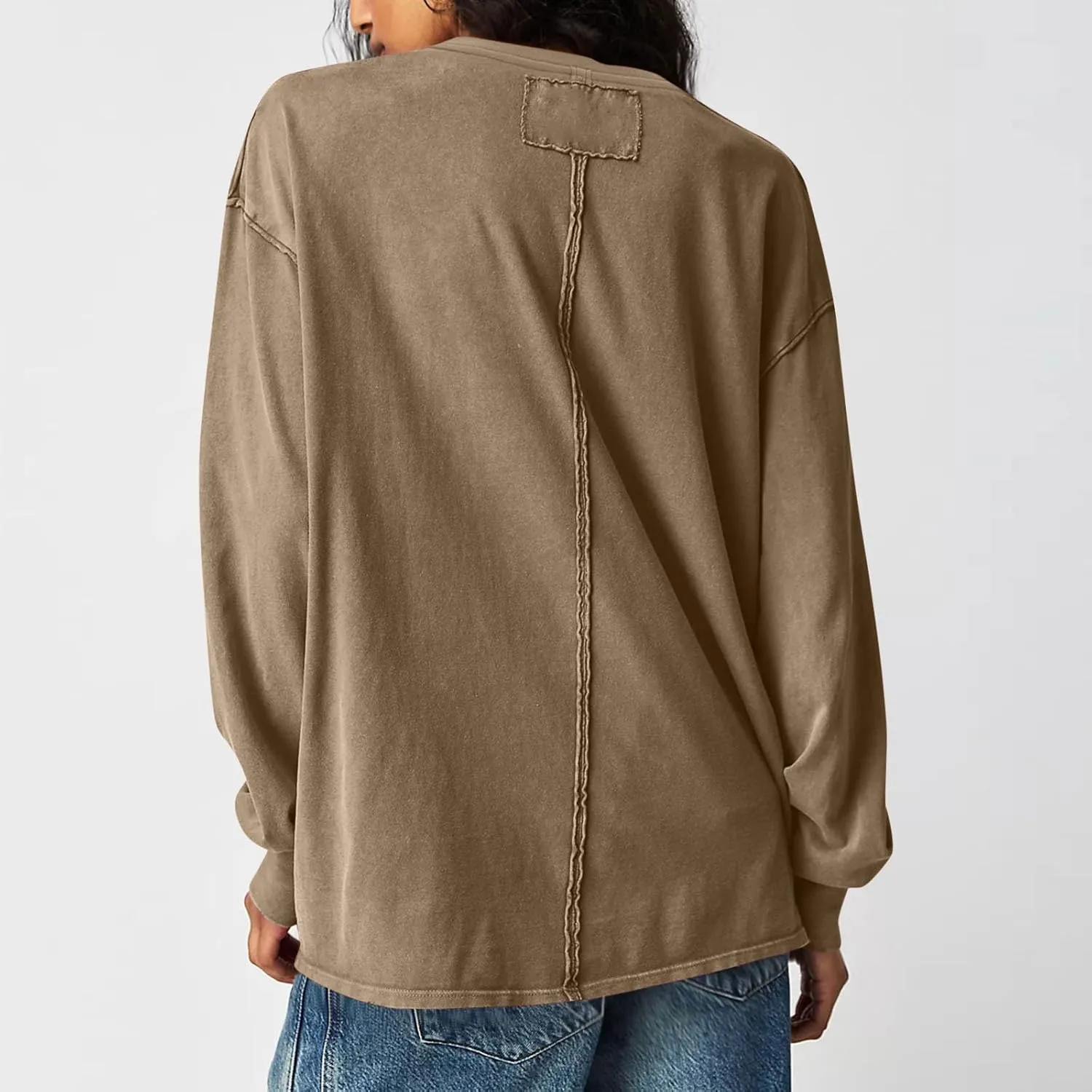 Womens Sweatshirts 2024 Casual Fall Tops Crewneck Long Sleeve Shirts Dropped Shoulder Loose Fit Basic T Shirts