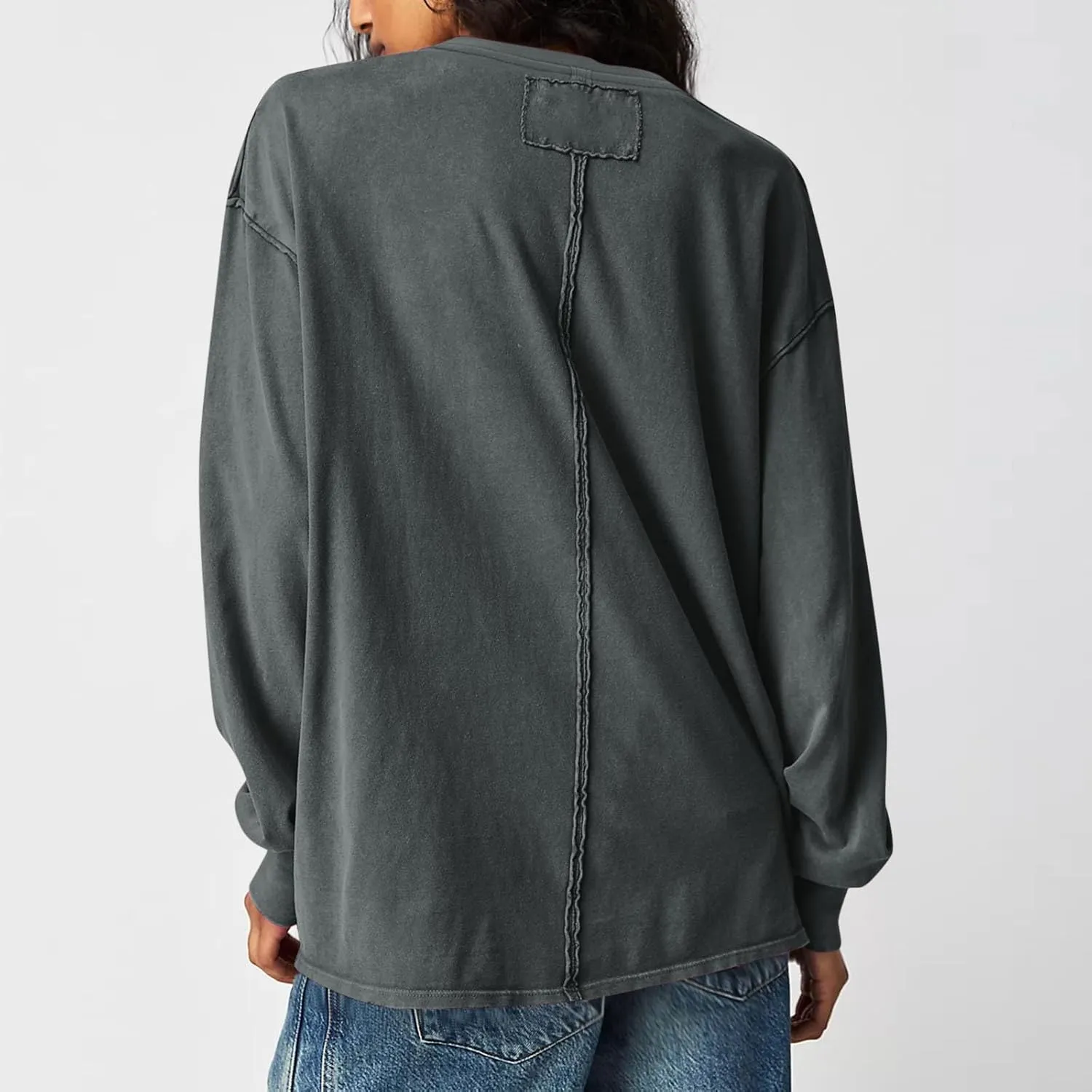Womens Sweatshirts 2024 Casual Fall Tops Crewneck Long Sleeve Shirts Dropped Shoulder Loose Fit Basic T Shirts