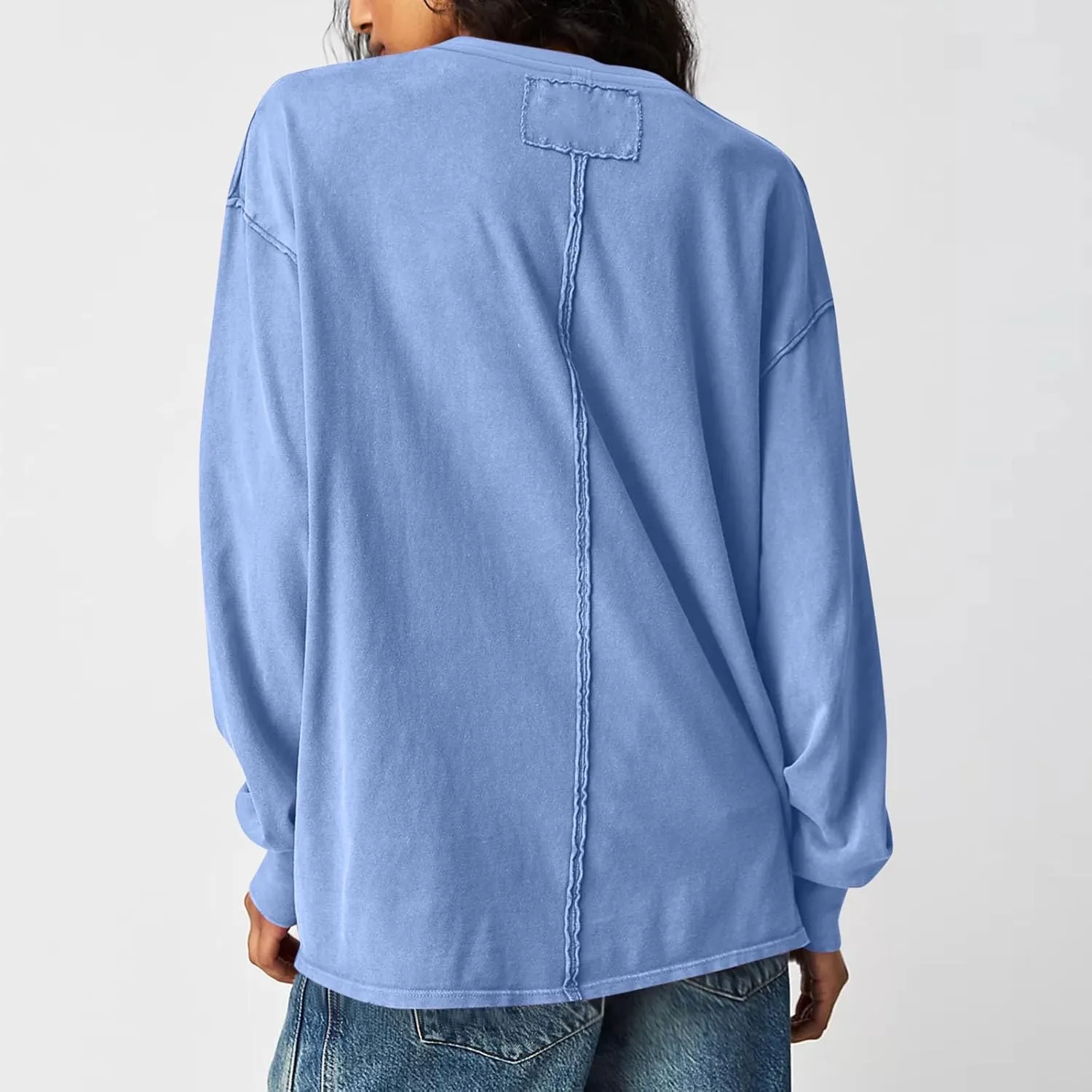 Womens Sweatshirts 2024 Casual Fall Tops Crewneck Long Sleeve Shirts Dropped Shoulder Loose Fit Basic T Shirts