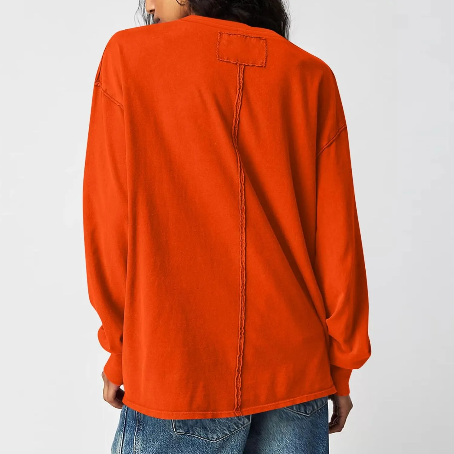 Womens Sweatshirts 2024 Casual Fall Tops Crewneck Long Sleeve Shirts Dropped Shoulder Loose Fit Basic T Shirts