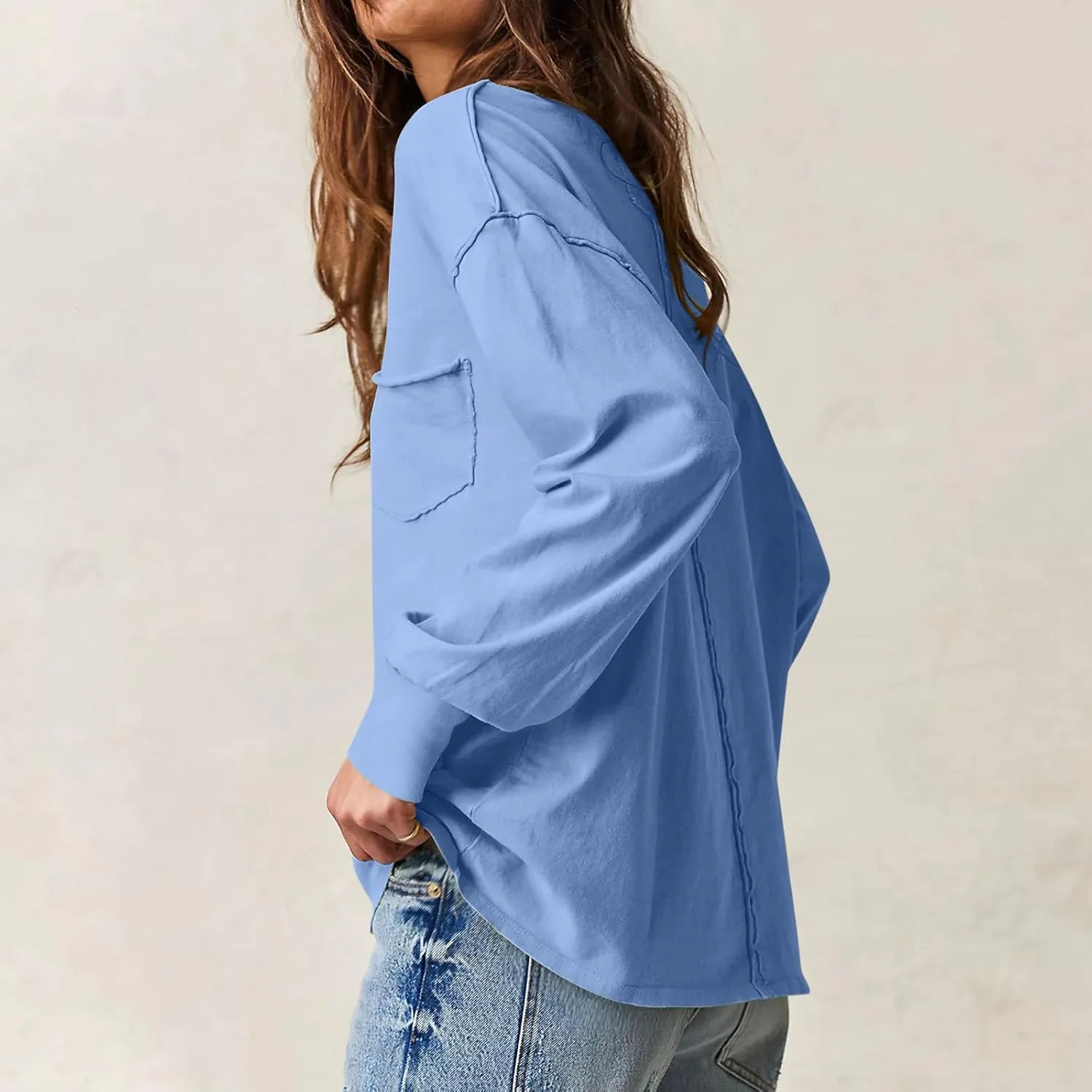 Womens Sweatshirts 2024 Casual Fall Tops Crewneck Long Sleeve Shirts Dropped Shoulder Loose Fit Basic T Shirts