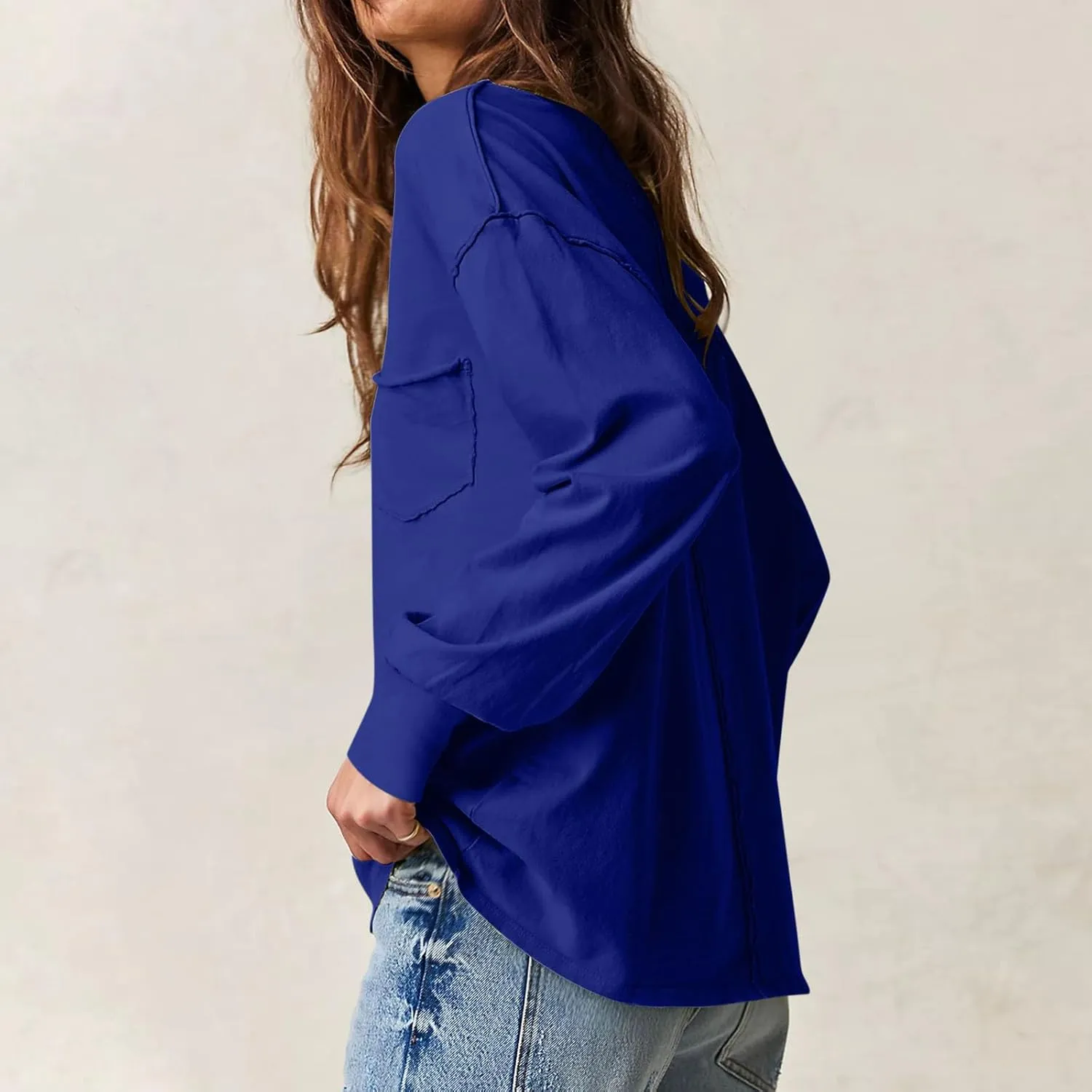Womens Sweatshirts 2024 Casual Fall Tops Crewneck Long Sleeve Shirts Dropped Shoulder Loose Fit Basic T Shirts