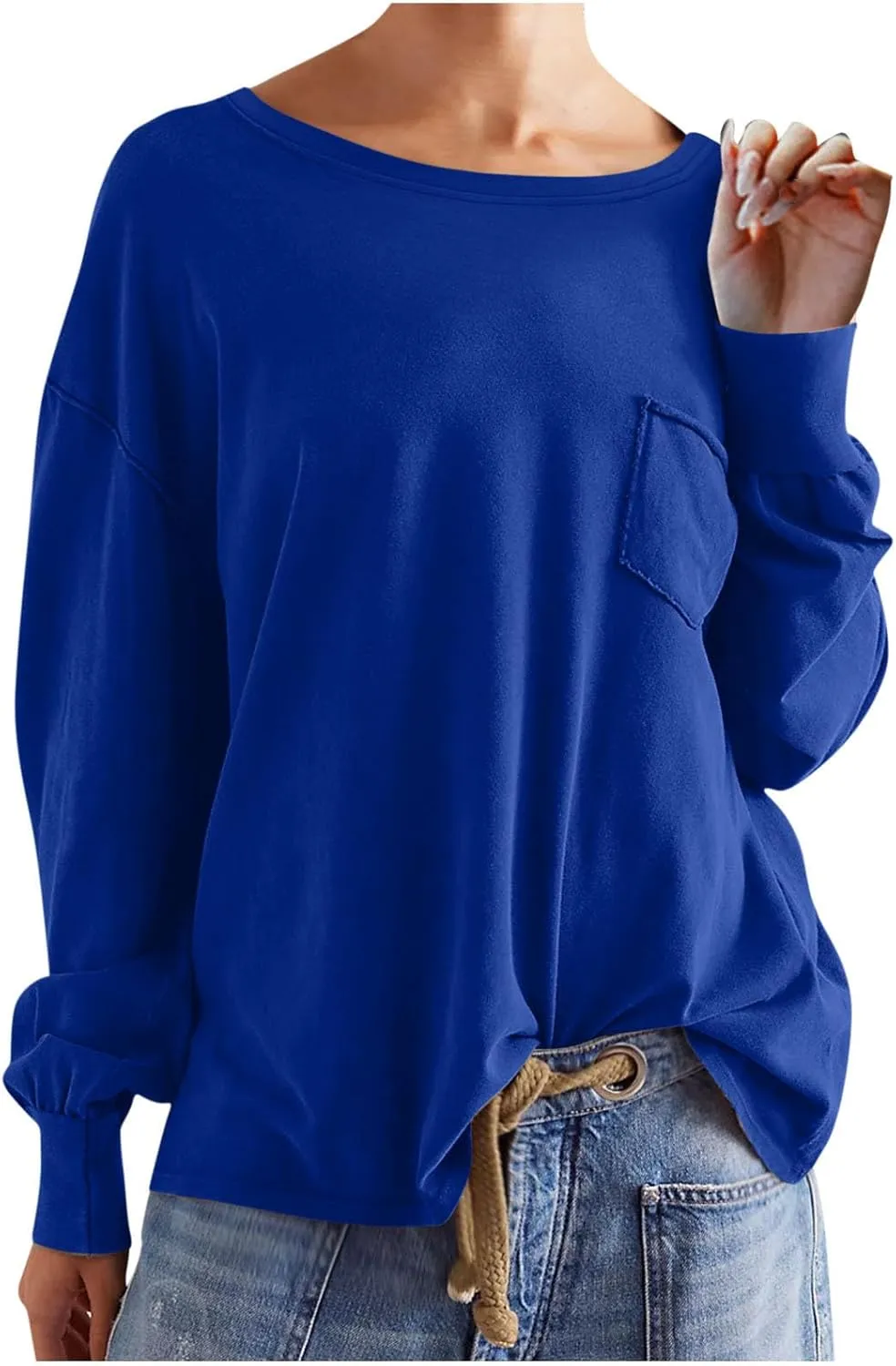 Womens Sweatshirts 2024 Casual Fall Tops Crewneck Long Sleeve Shirts Dropped Shoulder Loose Fit Basic T Shirts