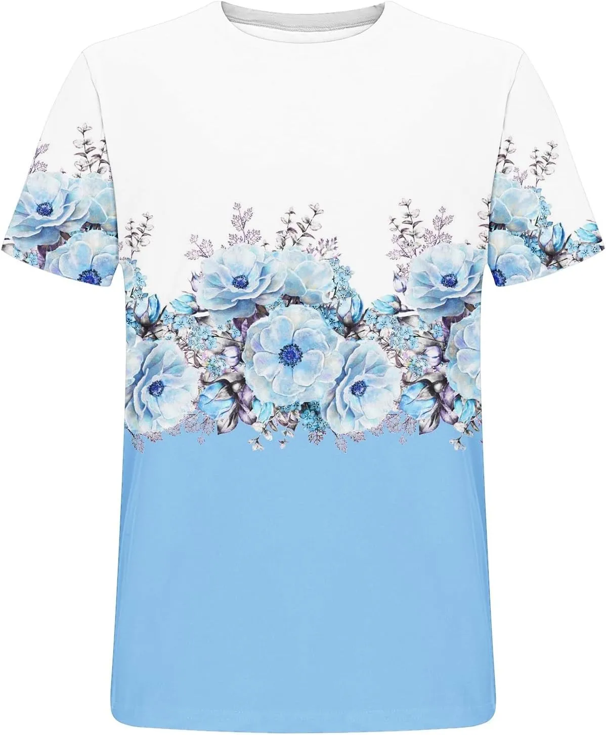 Womens Tops Short Sleeve Loose Fit Floral Print Crewneck Pullover Blouse Causal Graphic Tee Shirts Trendy Clothes