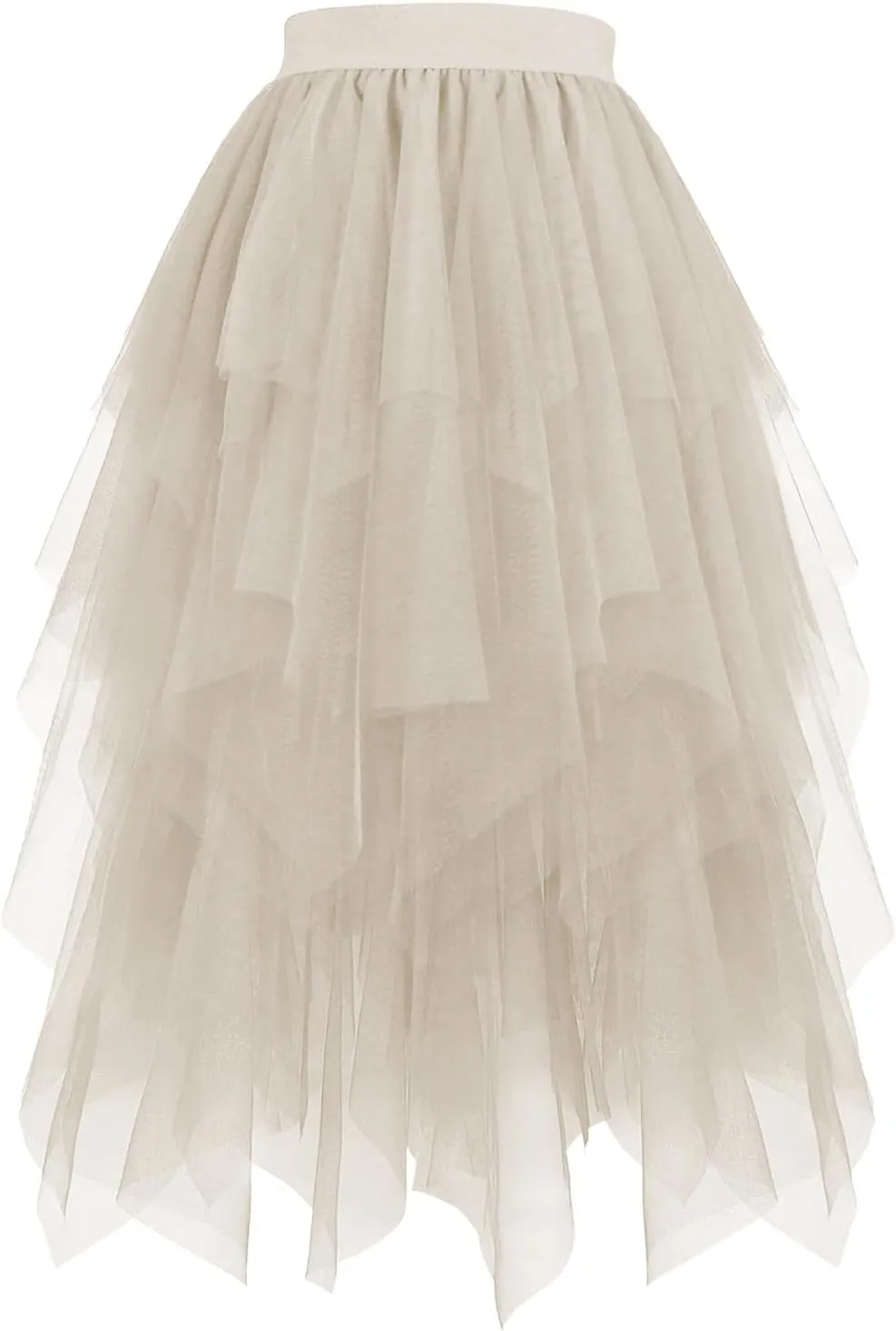 Women's Tulle Skirts High Low Layered Puffy Fairy Skirts High Waist Midi Length Irregular Tutu Skirt