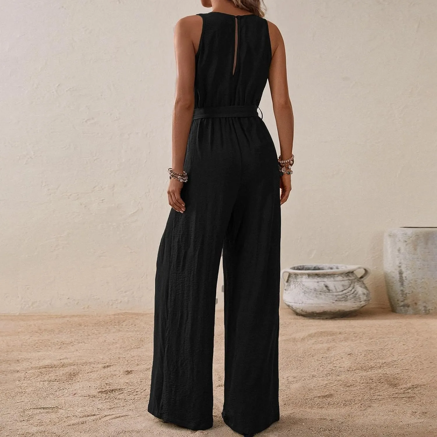 Women's V-Neck Jumpsuit Slimming Elegantes Summer Jumpers 1 Piece Outfits Comfortable Tropical Rompers with Pockets