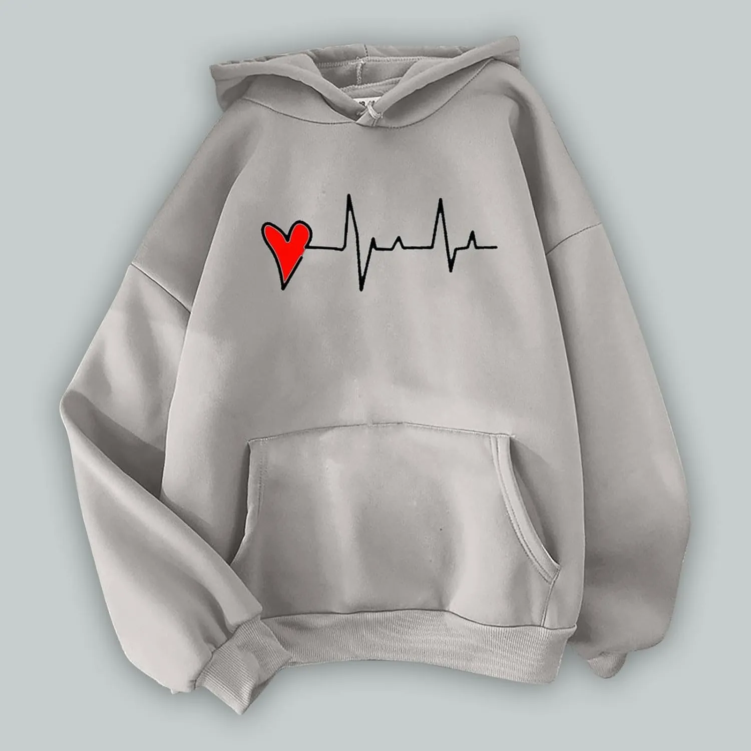 Womens Valentine's Day Oversized Hoodie Long Sleeve Trendy Heartbeat Print Sweatshirt Vacation Hiking Casual Pullover