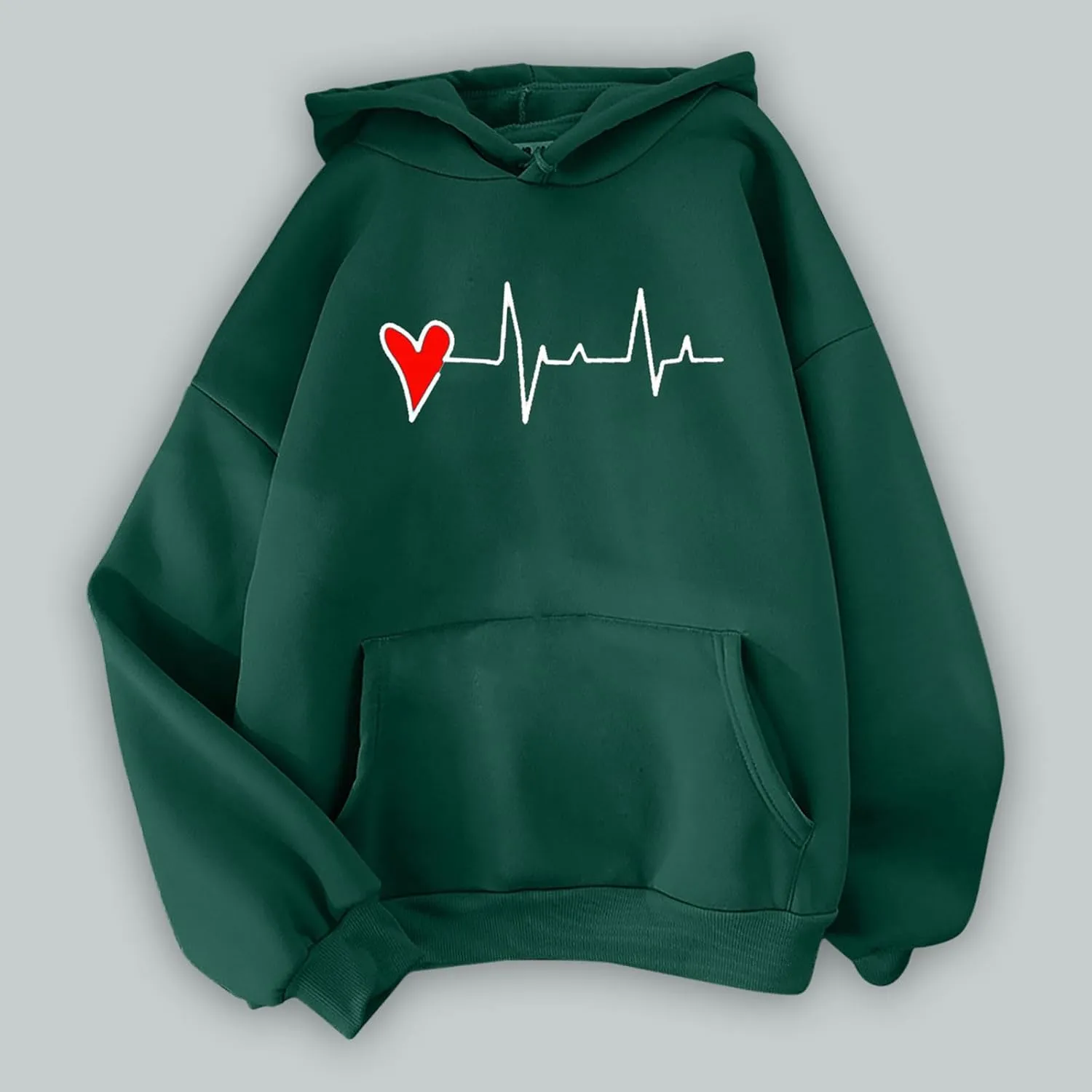 Womens Valentine's Day Oversized Hoodie Long Sleeve Trendy Heartbeat Print Sweatshirt Vacation Hiking Casual Pullover