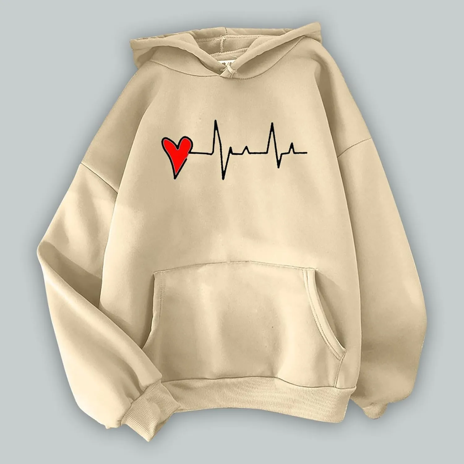 Womens Valentine's Day Oversized Hoodie Long Sleeve Trendy Heartbeat Print Sweatshirt Vacation Hiking Casual Pullover