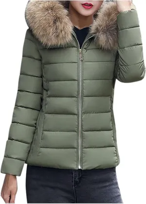 Women's Warm Cotton Padded Clothes Large Wool Collar Thick Coat Slim Cotton Padded Parkas Thickened Down Jacket