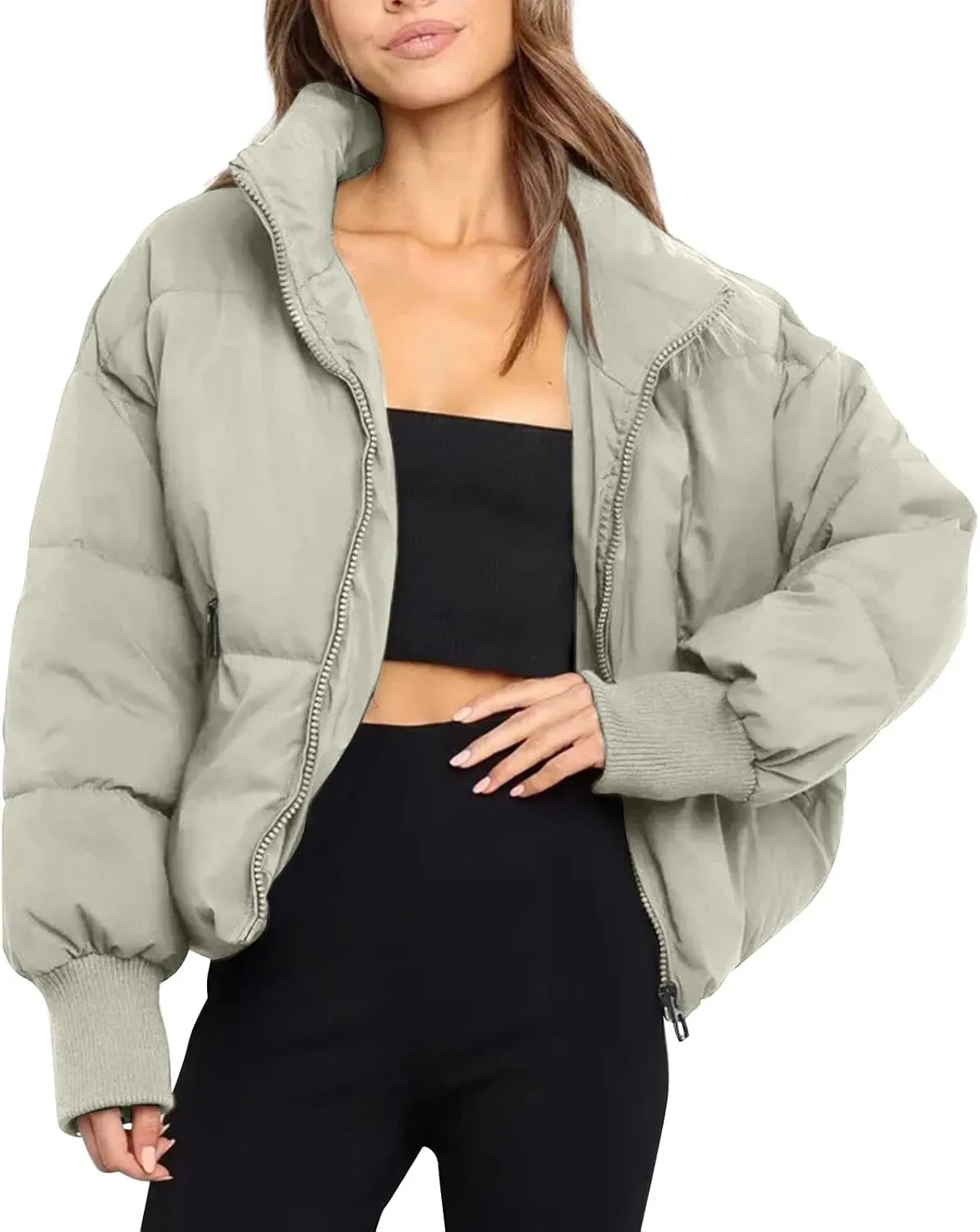 Women's Winter Cropped Puffer Jacket with Hood Waterproof Short Warm Quilted Jacket Puffy Bubble Coat Down Outerwear