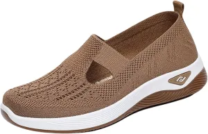 Women's Woven Orthopedic Shoes Breathable Lightweight Slip On Casual Shoes Soft Arch Support Walking Shoe Casual Air Cushion Athletic Sneakers Non-Slip Mesh Up Footwear