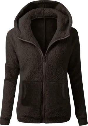 Womens Zip Up Hoodies Lightweight Fleece Fall Winter Coats Comfy Warm Plus Size Sherpa Jackets with Pockets