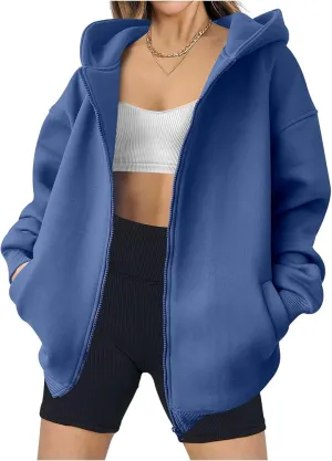 Womens Zip Up Hoodies Oversized Hooded Sweatshirt Casual Long Sleeve Jackets Coat Workout Tops Y2K Outfits
