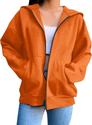 Womens Zipper Oversized Hoodies Winter Casual Sweatshirts Trendy Long Sleeve Fall Outfits with Pocket 2025 Clothes