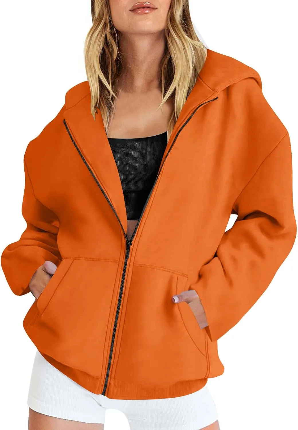 Womens Zipper Oversized Hoodies Winter Casual Sweatshirts Trendy Long Sleeve Fall Outfits with Pocket 2025 Clothes