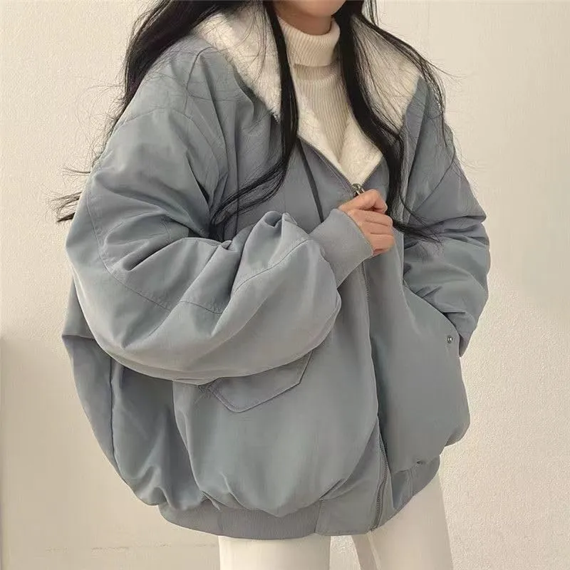 Womens's Oversize Fleece Lined Jacket Reversible Sherpa Winter Hoodie Zip Up Cozy Coat Tops with Pocket