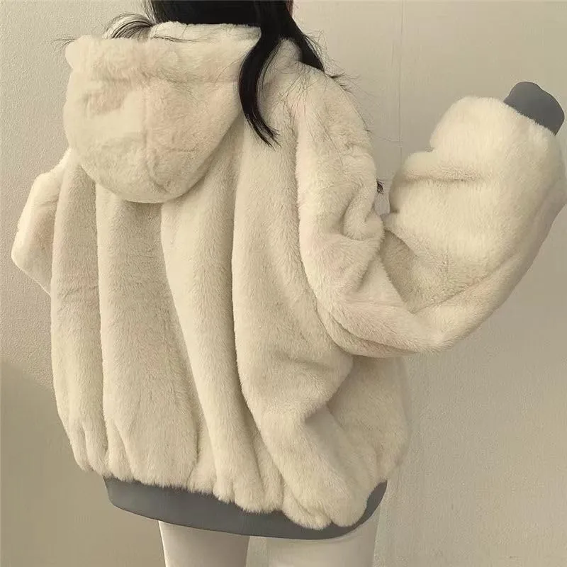 Womens's Oversize Fleece Lined Jacket Reversible Sherpa Winter Hoodie Zip Up Cozy Coat Tops with Pocket