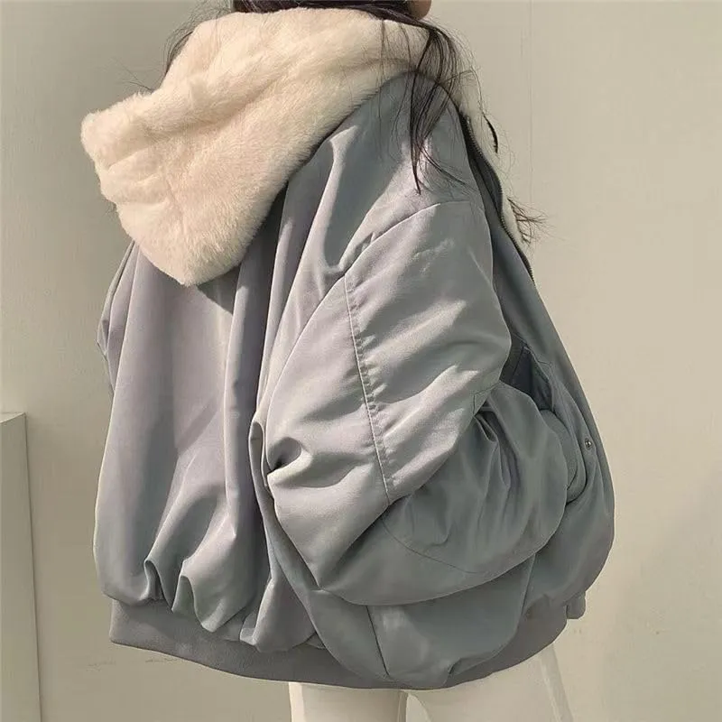 Womens's Oversize Fleece Lined Jacket Reversible Sherpa Winter Hoodie Zip Up Cozy Coat Tops with Pocket