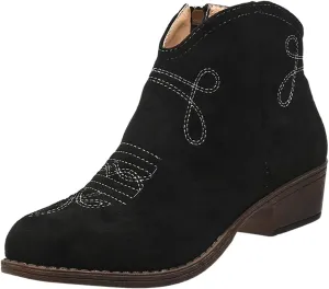 Work Boots for Women Ankle Black Flat Booties Boots Ankle Women Womens Work Boot Lightweight Breathable Slip on Pointed Toe Chunky Stacked Heel