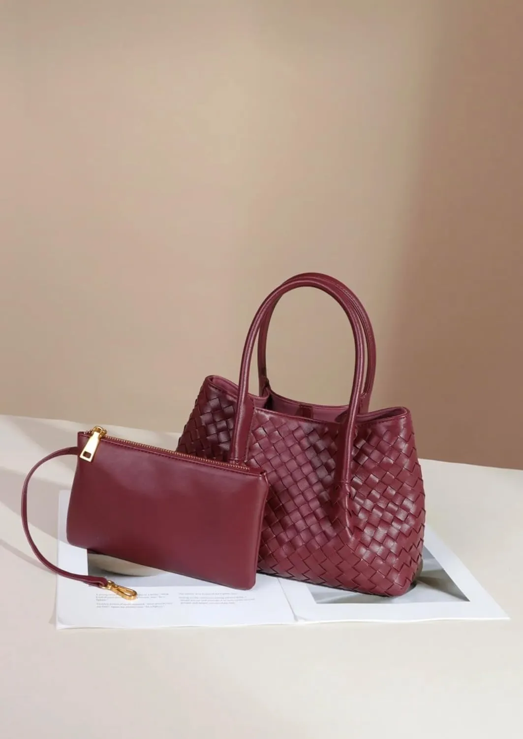 Woven Tote Bag Genuine Leather Tote Bag Summer Beach Woven Handbag Satchel Bags for Women Top Handle Ladies Shoulder Bag 2pcs