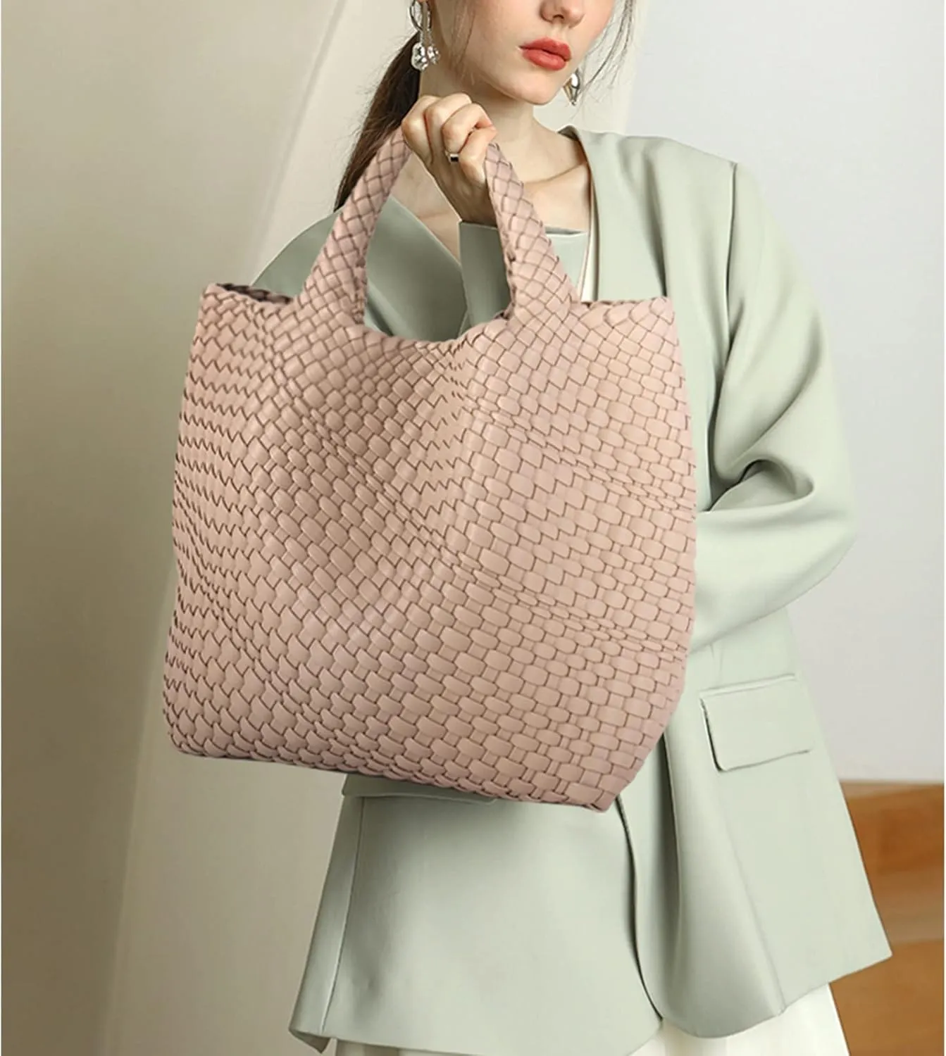Woven Vegan Leather Handmade Tote for Women - Summer Beach Travel Hand Bag, Purse, Satchel Handbag