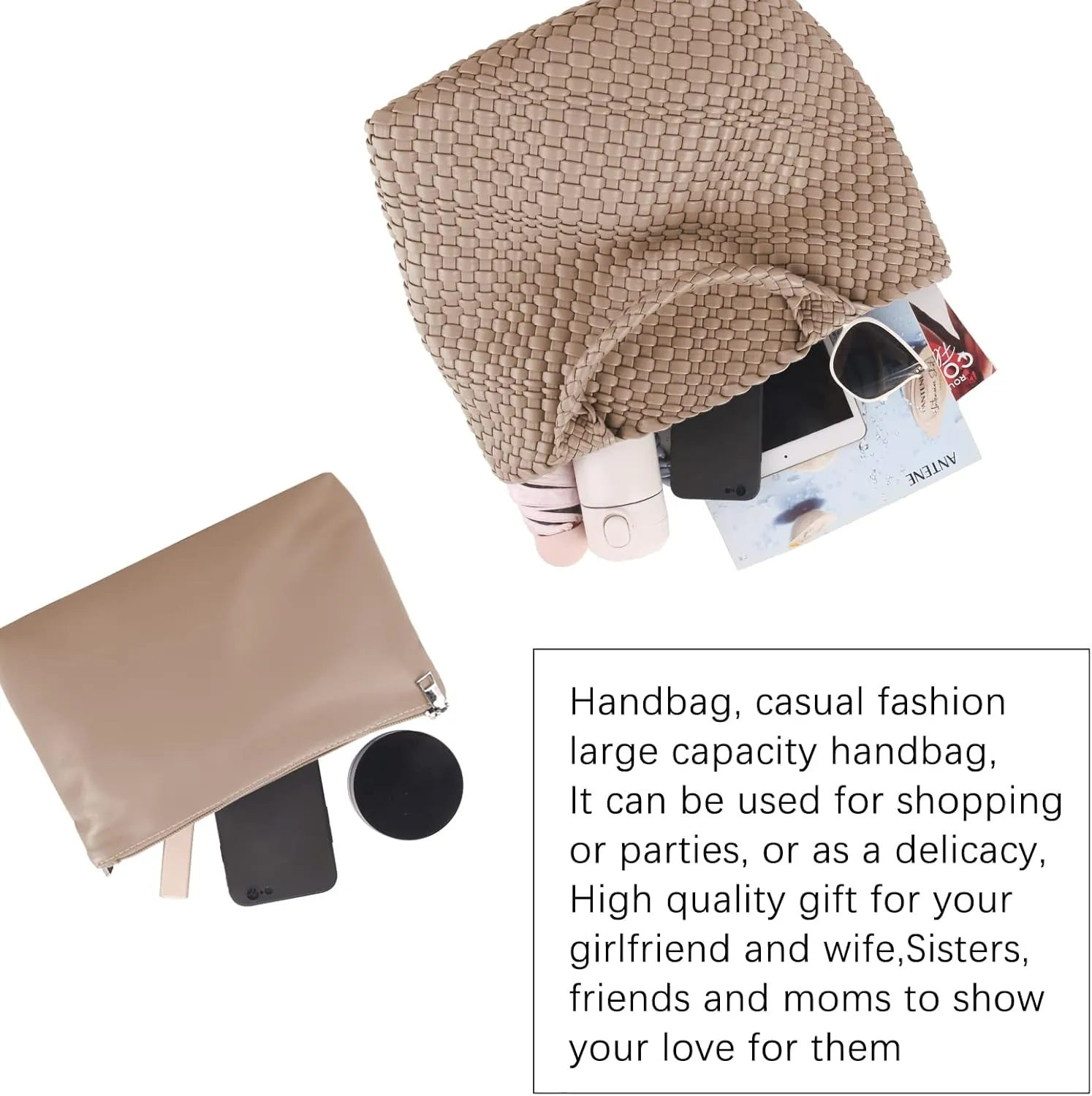 Woven Vegan Leather Handmade Tote for Women - Summer Beach Travel Hand Bag, Purse, Satchel Handbag
