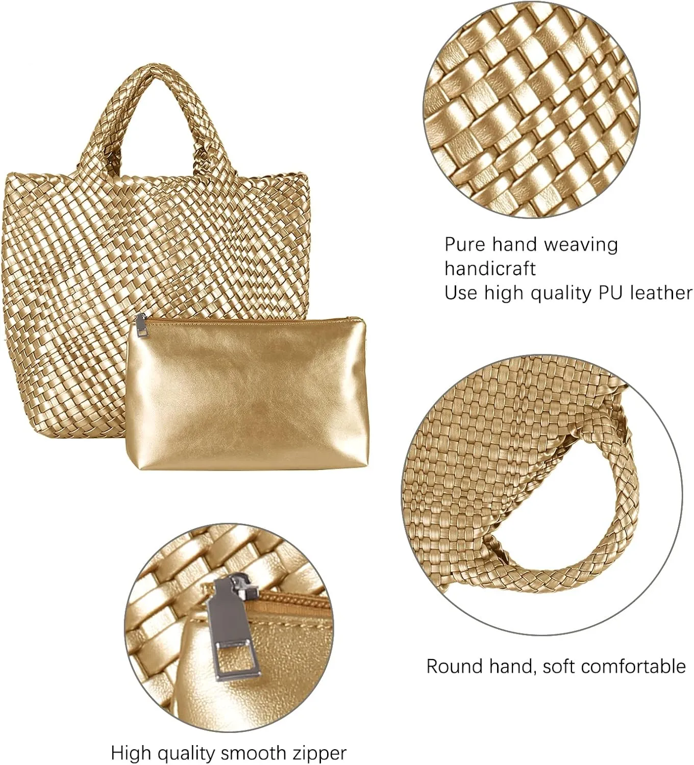 Woven Vegan Leather Handmade Tote for Women - Summer Beach Travel Hand Bag, Purse, Satchel Handbag