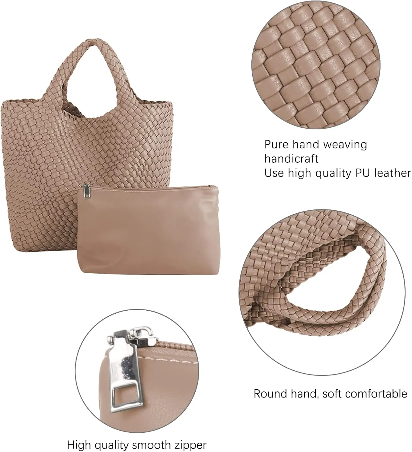 Woven Vegan Leather Handmade Tote for Women - Summer Beach Travel Hand Bag, Purse, Satchel Handbag