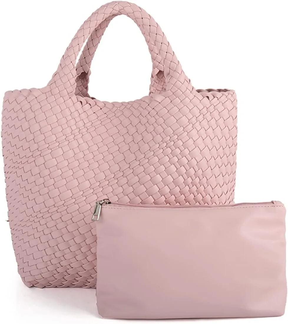 Woven Vegan Leather Handmade Tote for Women - Summer Beach Travel Hand Bag, Purse, Satchel Handbag